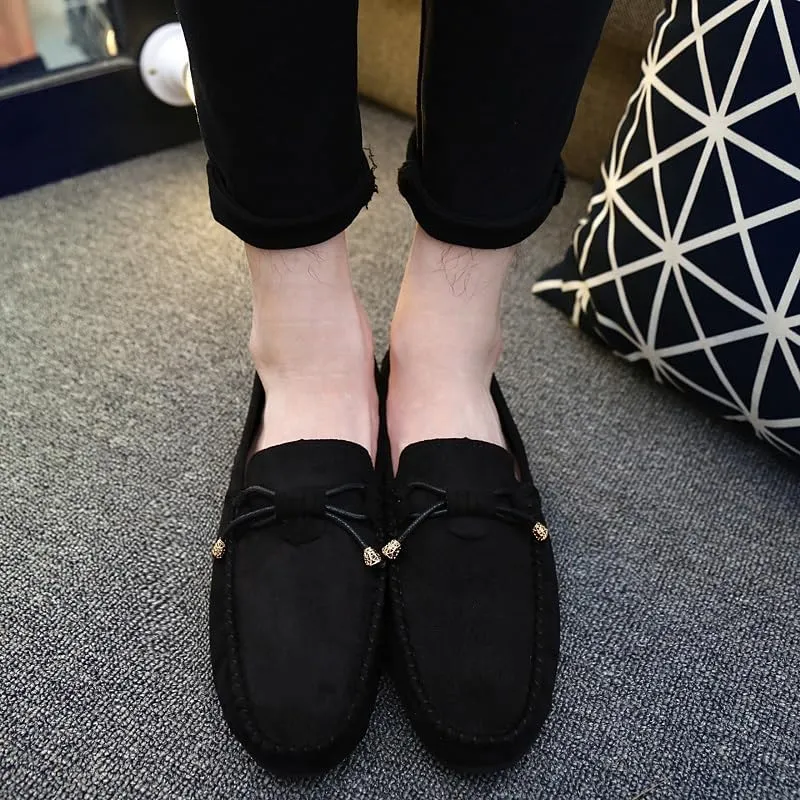 Men's Loafers Shoes Round Toe Solid Color PU Leather Suede Vamp Loafers Slip Resistant Lightweight Flat Heel Classic Wedding Slip-on