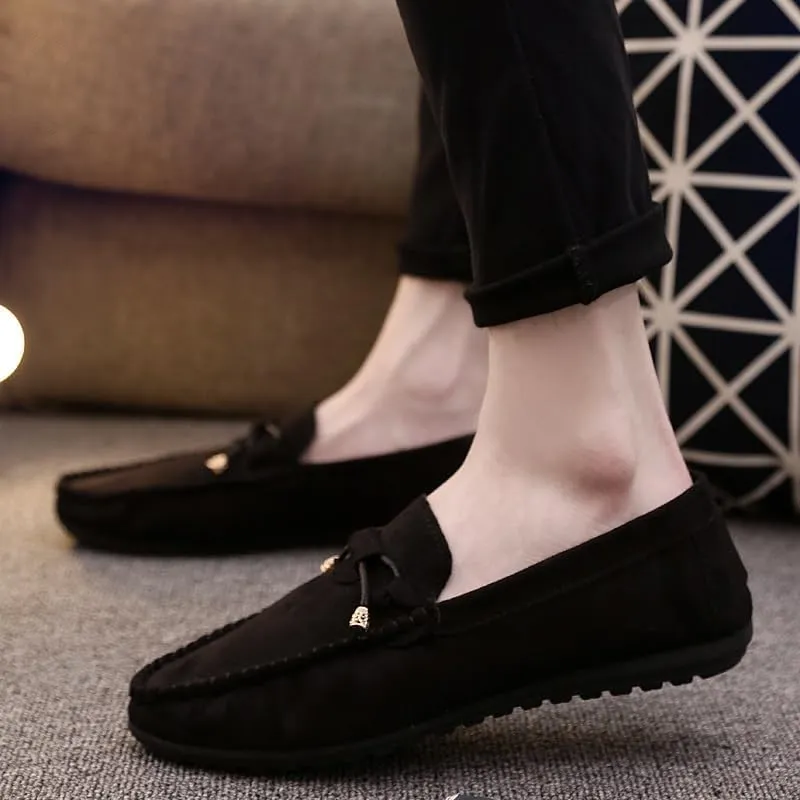 Men's Loafers Shoes Round Toe Solid Color PU Leather Suede Vamp Loafers Slip Resistant Lightweight Flat Heel Classic Wedding Slip-on