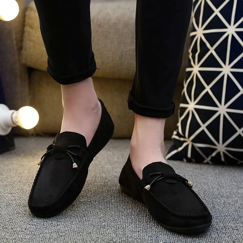 Men's Loafers Shoes Round Toe Solid Color PU Leather Suede Vamp Loafers Slip Resistant Lightweight Flat Heel Classic Wedding Slip-on