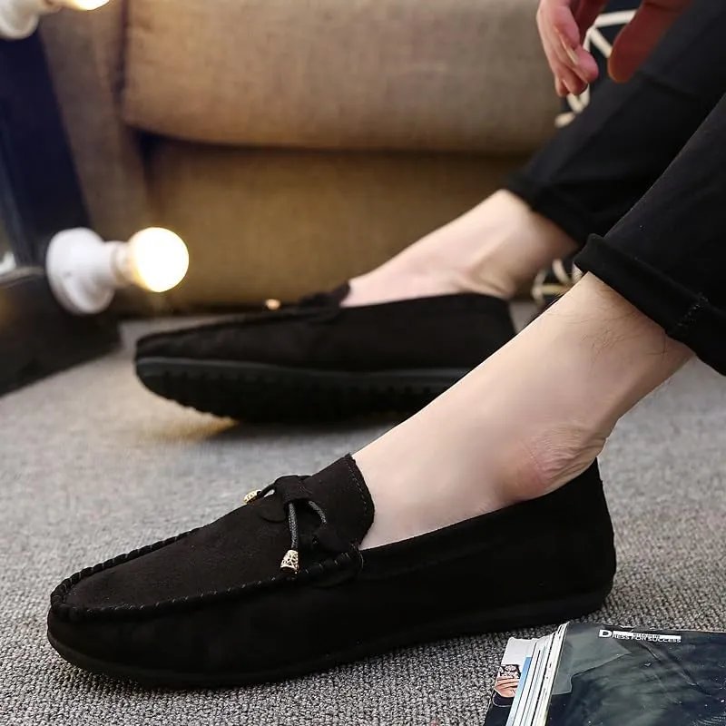Men's Loafers Shoes Round Toe Solid Color PU Leather Suede Vamp Loafers Slip Resistant Lightweight Flat Heel Classic Wedding Slip-on