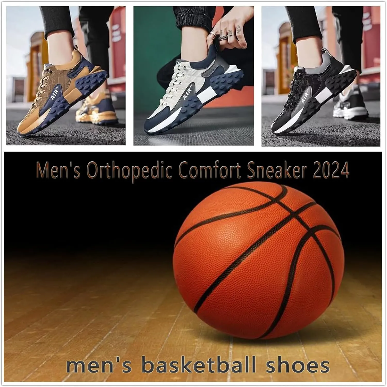 Men's Orthopedic Comfort Sneaker 2024, Casual Slip on Trainers Air Cushion Non Slip Sport Basketball Shoes