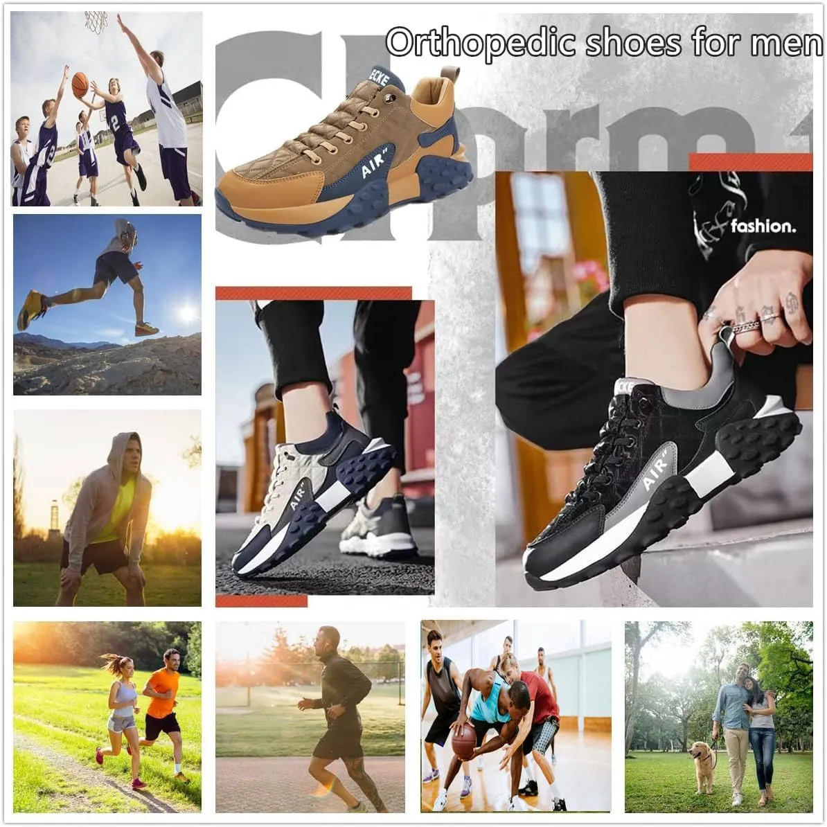 Men's Orthopedic Comfort Sneaker 2024, Casual Slip on Trainers Air Cushion Non Slip Sport Basketball Shoes