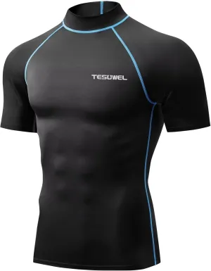 Mens Rash Guard Long Sleeve Swim Shirts for Men UPF 50  UV Protection Compression Short Sleeve Water Shirts Quick Dry