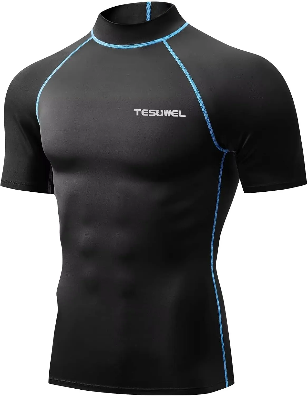 Mens Rash Guard Long Sleeve Swim Shirts for Men UPF 50  UV Protection Compression Short Sleeve Water Shirts Quick Dry