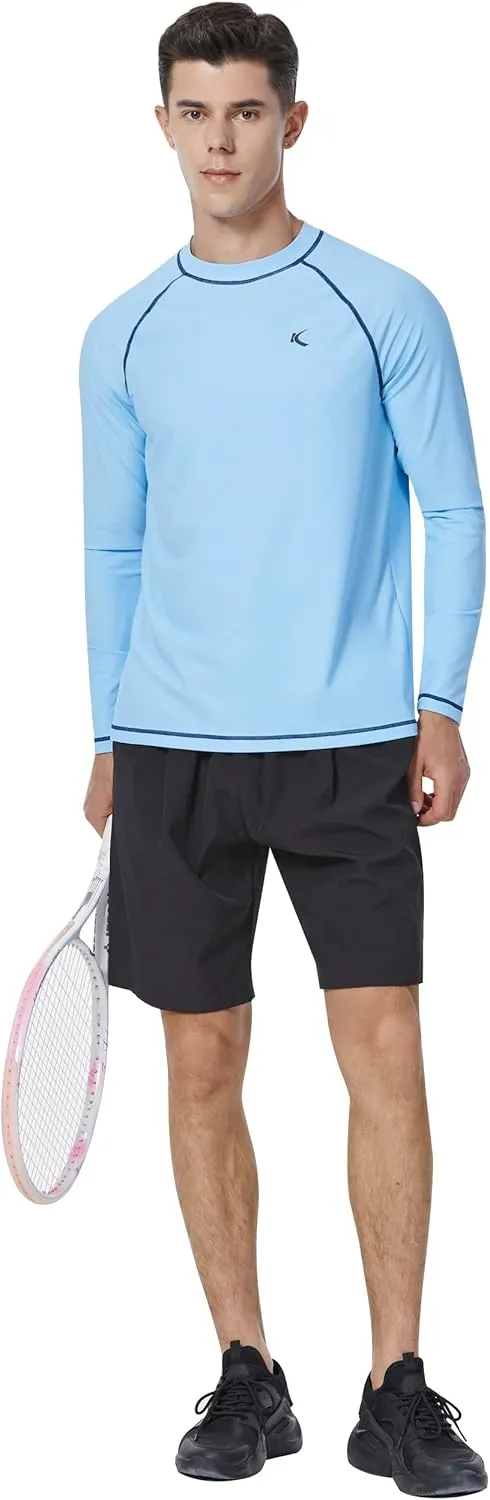 Mens Rash Guard UPF 50  Swim Shirts UV Sun Protection T-Shirt Quick Dry Long Sleeve Beach Shirts for Fishing