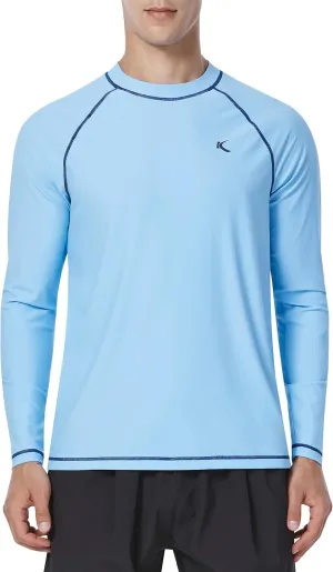 Mens Rash Guard UPF 50  Swim Shirts UV Sun Protection T-Shirt Quick Dry Long Sleeve Beach Shirts for Fishing