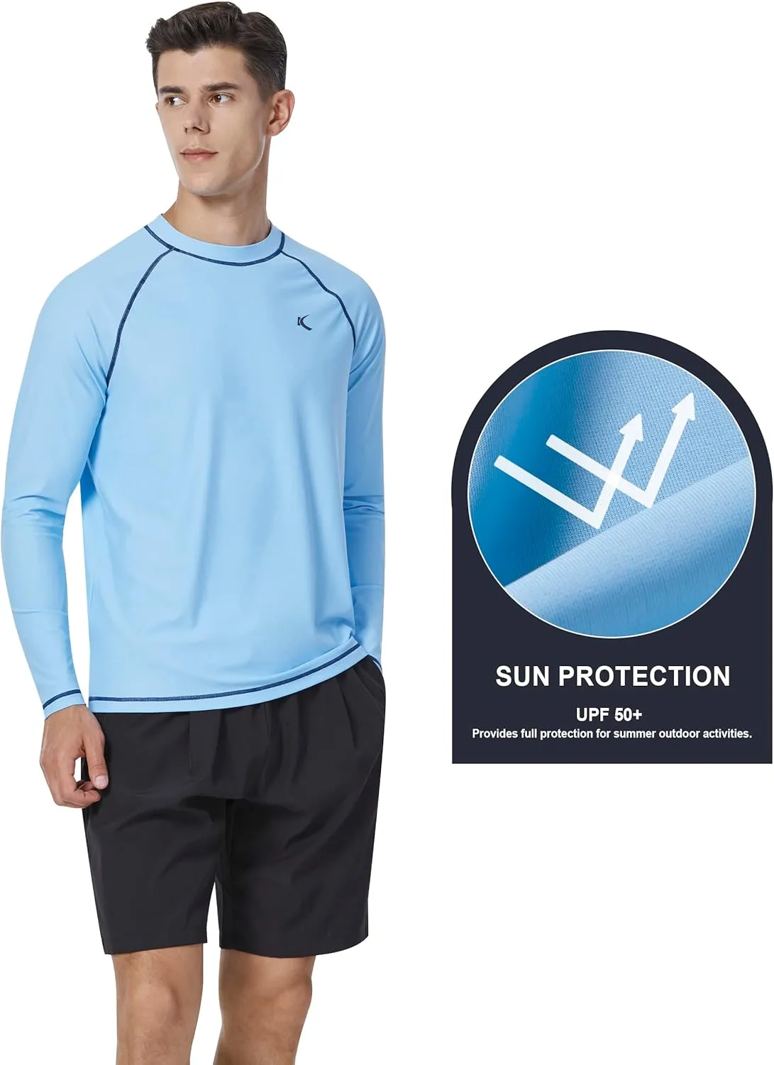 Mens Rash Guard UPF 50  Swim Shirts UV Sun Protection T-Shirt Quick Dry Long Sleeve Beach Shirts for Fishing