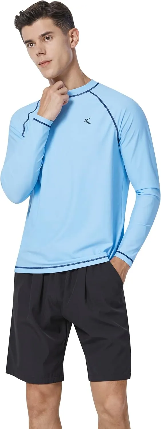 Mens Rash Guard UPF 50  Swim Shirts UV Sun Protection T-Shirt Quick Dry Long Sleeve Beach Shirts for Fishing