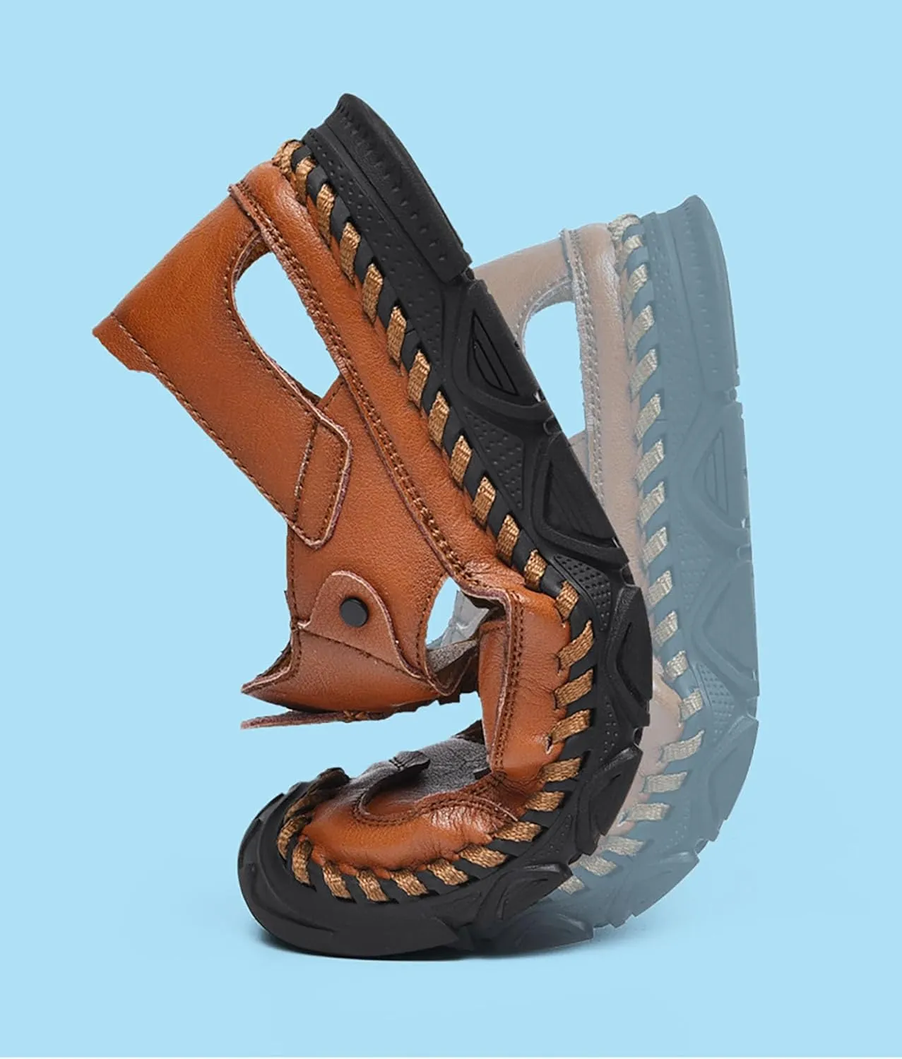 Men's Sandals Leather Closed Toe Fisherman Sandals Casual Walking Sports Summer Beach Water Shoes