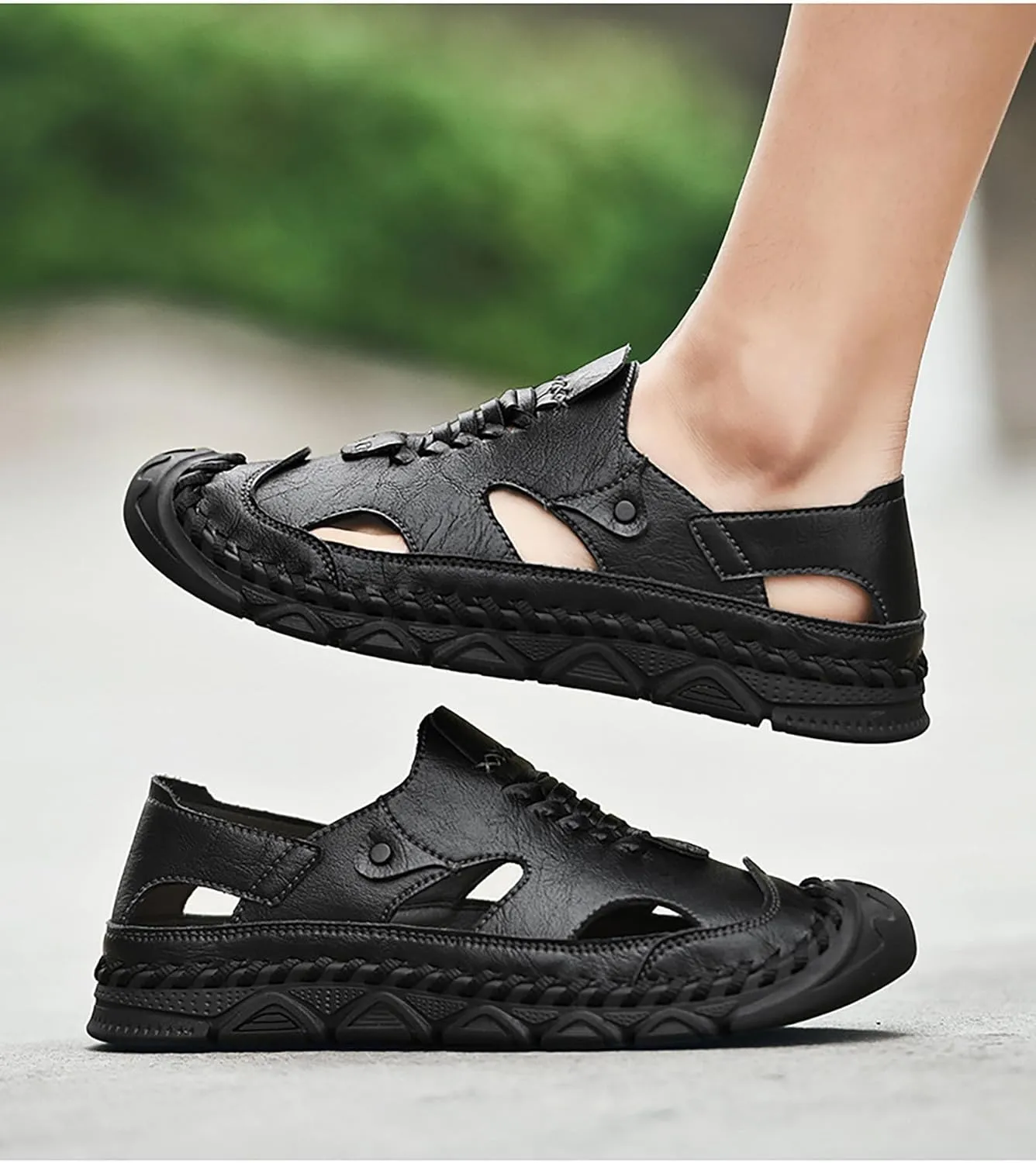 Men's Sandals Leather Closed Toe Fisherman Sandals Casual Walking Sports Summer Beach Water Shoes