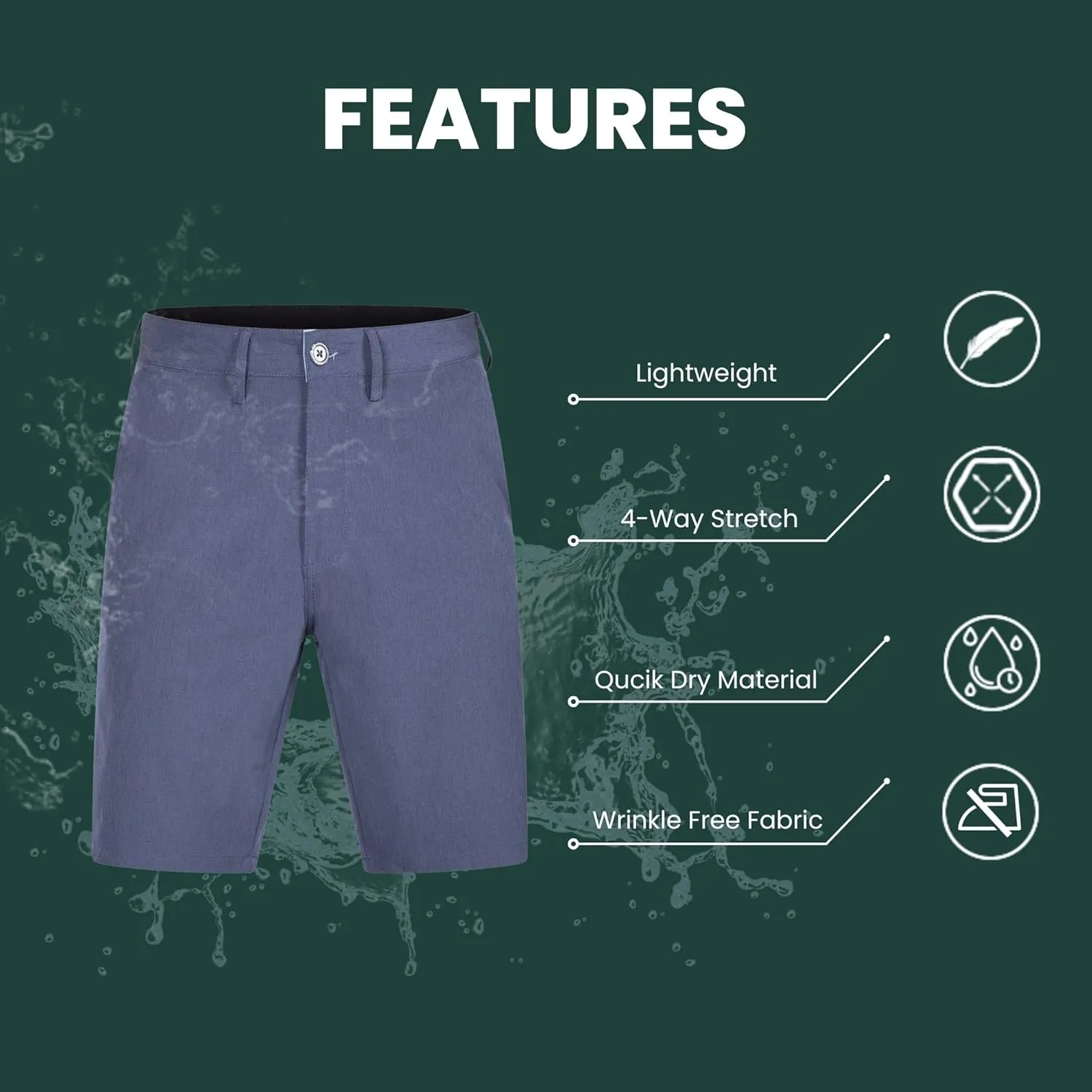 Mens Shorts for Men, Hybrid Casual Golf Dress Flat Front Quick Dry Stretch Board Shorts, Lightweight Chino Short
