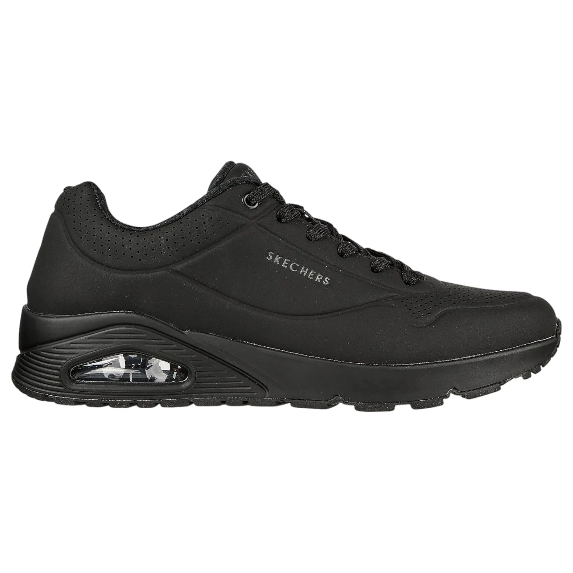 Mens Skechers Uno - Stand On Air Black/Black Sneaker Shoes