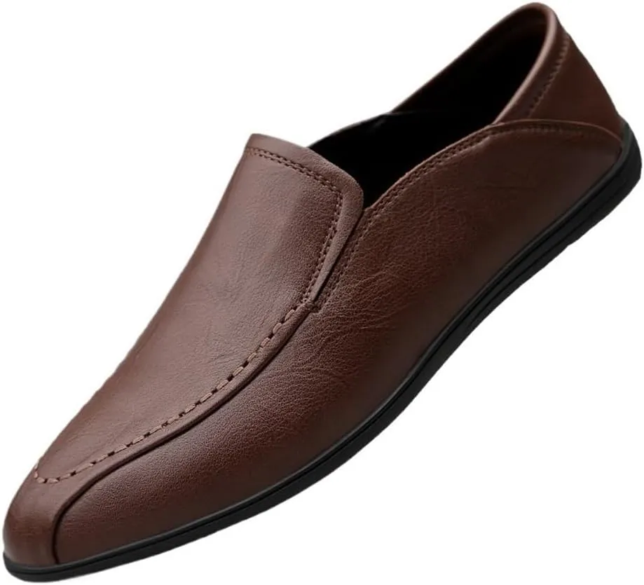 Mens Slip-on Vegan Leather Comfortable Lightweight Classic Loafers Round Toe Breathable Flexible