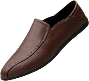Mens Slip-on Vegan Leather Comfortable Lightweight Classic Loafers Round Toe Breathable Flexible