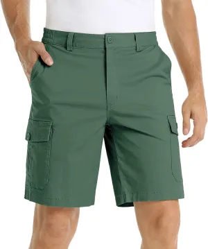 Mens Summer Cargo Shorts Classic Flat Front Chino Shorts Lightweight Twill Cotton Multi Pockets Casual Work Shorts