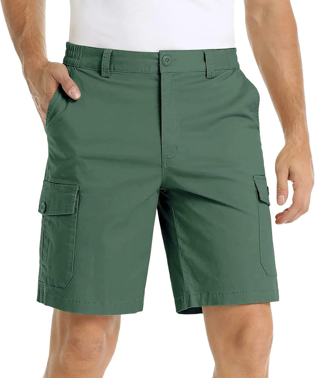 Mens Summer Cargo Shorts Classic Flat Front Chino Shorts Lightweight Twill Cotton Multi Pockets Casual Work Shorts
