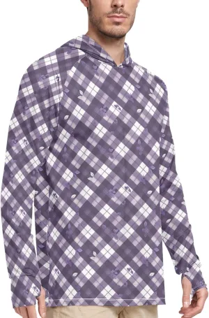 Men's Sun Protection Hoodie Long Sleeve Fishing Shirt UPF 50  Fishing Shirts for Men Men UV Rash Guards Plaid Deep Purple