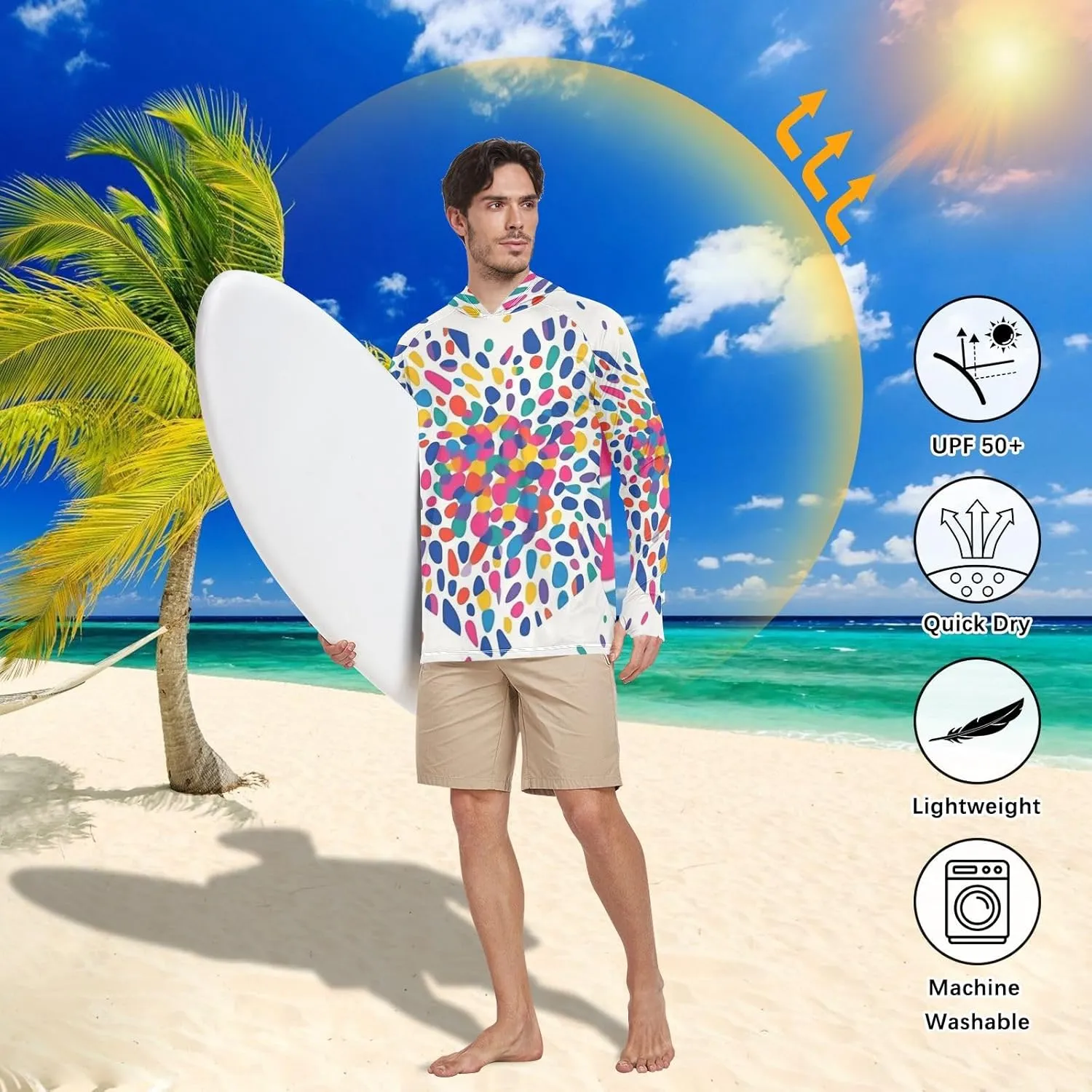 Mens Sun Protection Hoodie Long Sleeve Fishing Shirt UPF 50  Lightweight Rash Guard for Men Sailing Rash Guard
