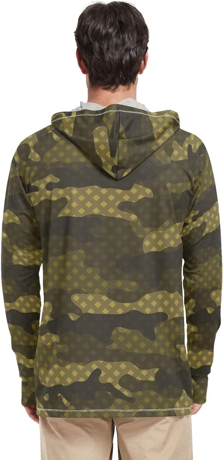 Mens Sun Shirts Protection Long Sleeve Camouflage UPF 50   Mens Sun Shirts Hooded Fishing Shirts UV Rash Guard