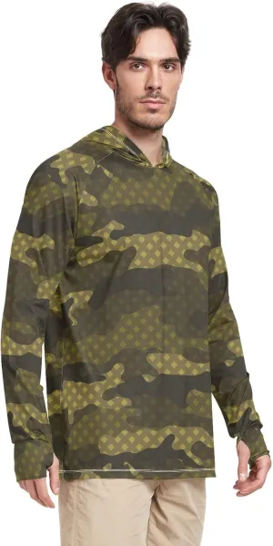 Mens Sun Shirts Protection Long Sleeve Camouflage UPF 50   Mens Sun Shirts Hooded Fishing Shirts UV Rash Guard