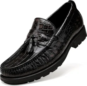 Men's Tassel Dress Shoes, Casual Crocodile Printed Tassel Loafer Handmade Slip-on Penny Loafer for Mens