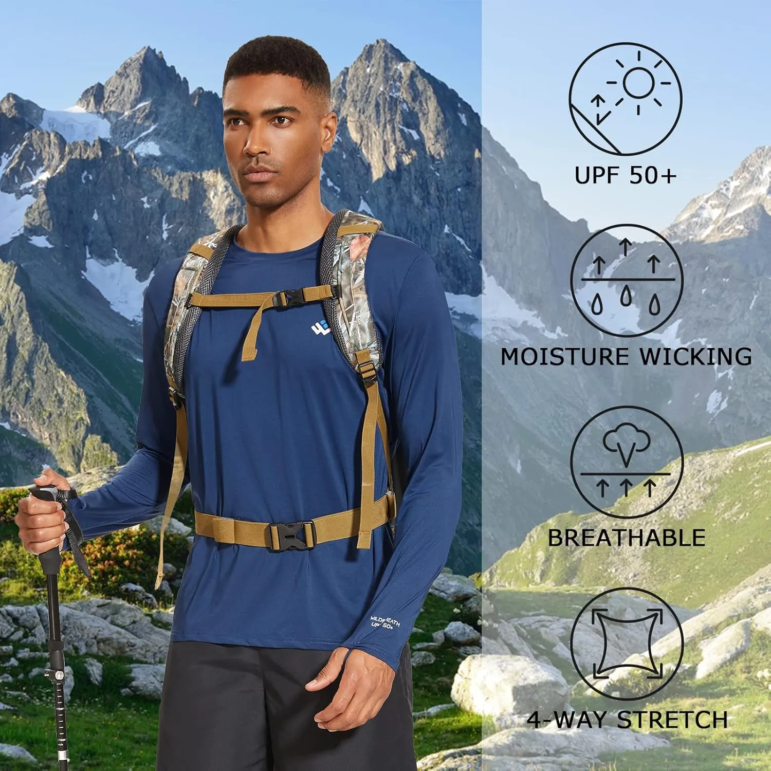 Men’s UPF 50  Lightweight Long Sleeve Casual T-Shirt Quick Dry UV Sun Protection for Outdoor Beach Hiking Fishing Exercise