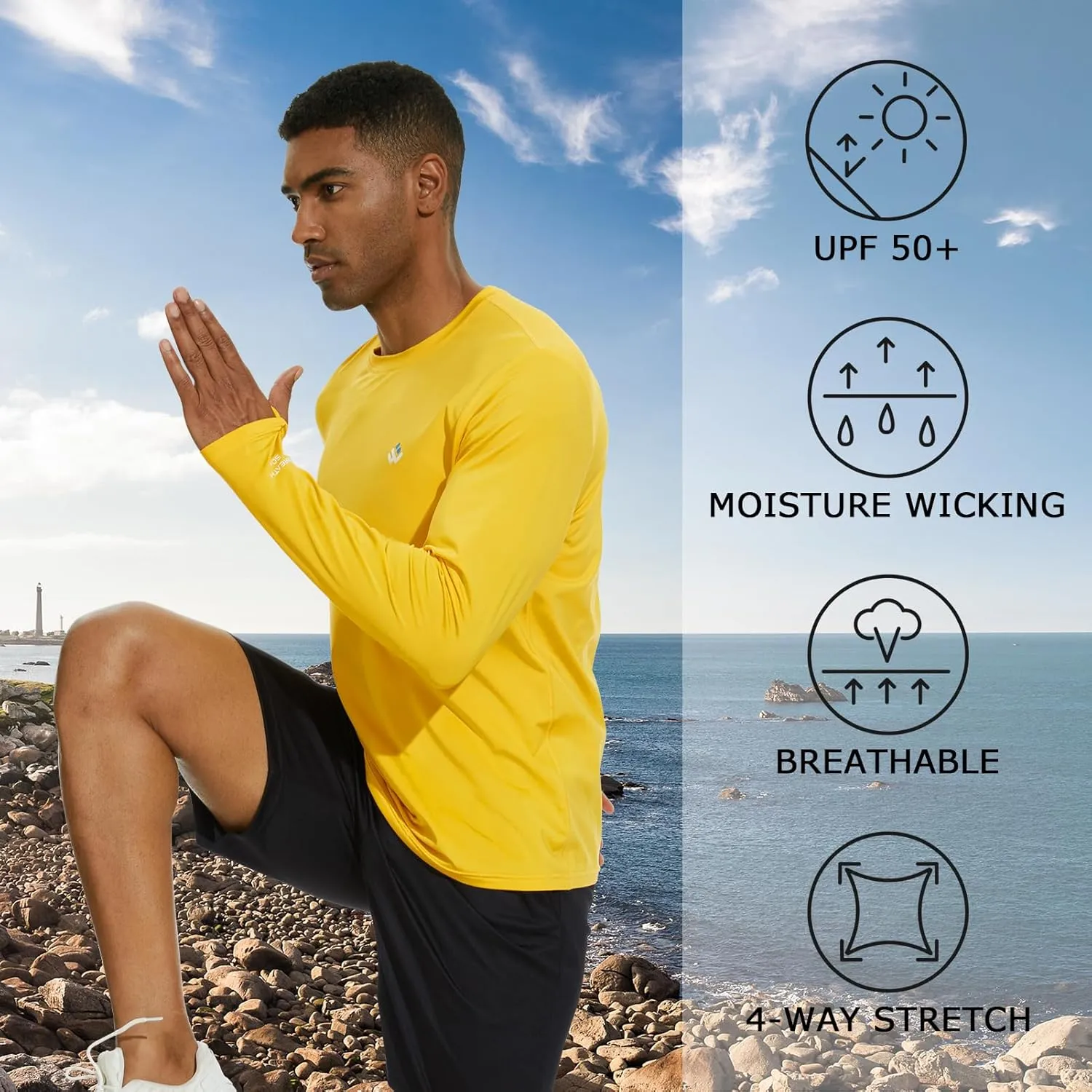 Men’s UPF 50  Lightweight Long Sleeve Casual T-Shirt Quick Dry UV Sun Protection for Outdoor Beach Hiking Fishing Exercise