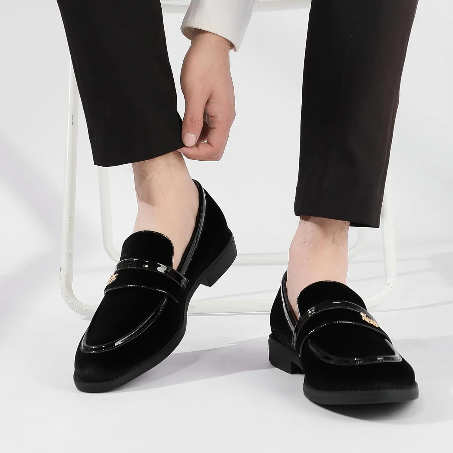 Mens Velvet Loafers, Men's Fashion Mens Dress Shoes Classic Loafers for Wedding Party Penny Dancing,Slip-On Flats Smoking Slippers Prom
