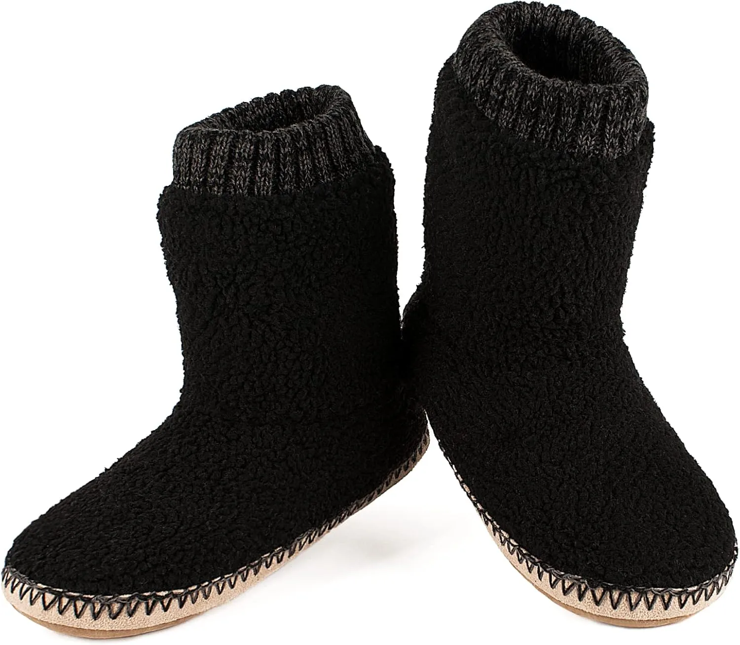 Men's Warm Up House Boots, Thick Fuzzy Sherpa Fleece Winter Moccasin Socks Non-slip Soles, Cozy Soft Comfy Indoor Shoes Rubber Grippers