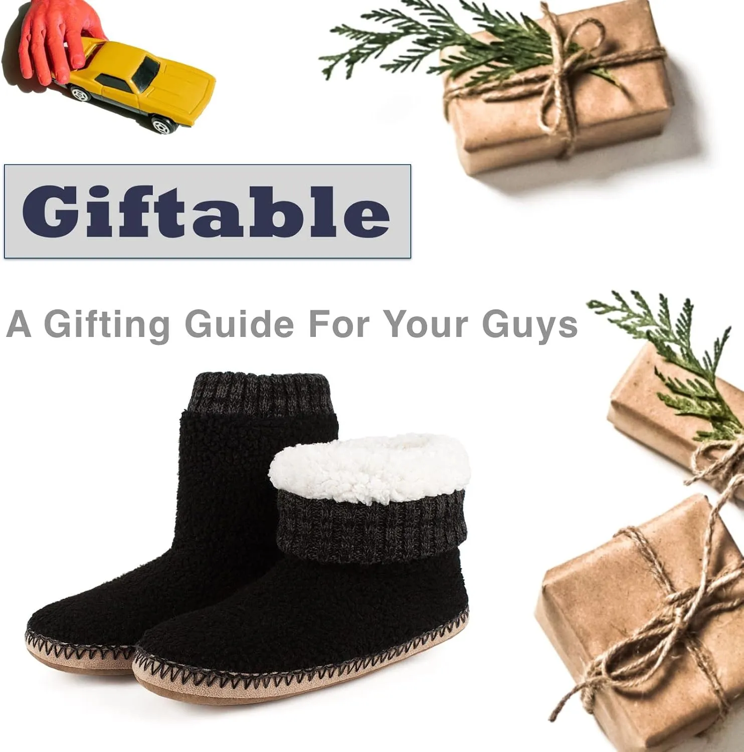 Men's Warm Up House Boots, Thick Fuzzy Sherpa Fleece Winter Moccasin Socks Non-slip Soles, Cozy Soft Comfy Indoor Shoes Rubber Grippers