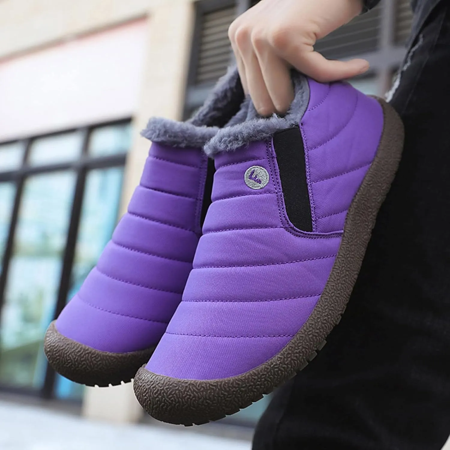 Men's Womens Waterproof Warm Plush Lined Outdoor Snow Ankle Boots Anti Slip Slip On Lightweight Winter Loafers Shoes