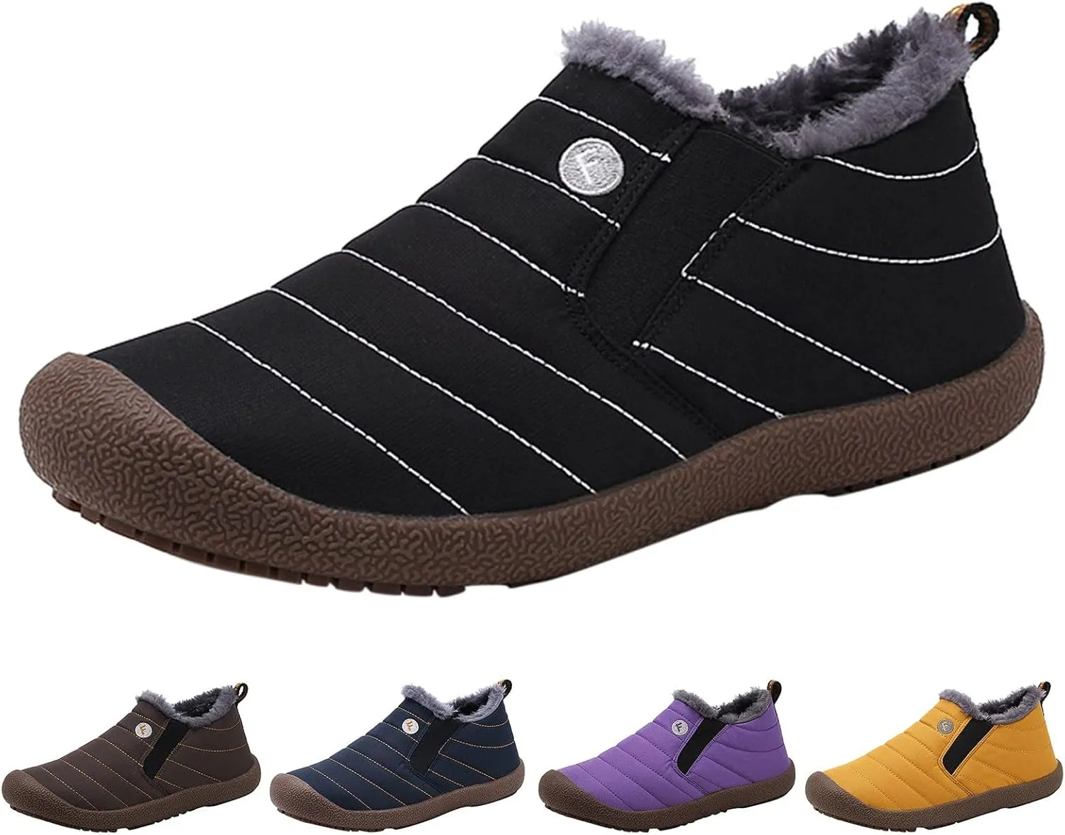 Men's Womens Waterproof Warm Plush Lined Outdoor Snow Ankle Boots Anti Slip Slip On Lightweight Winter Loafers Shoes
