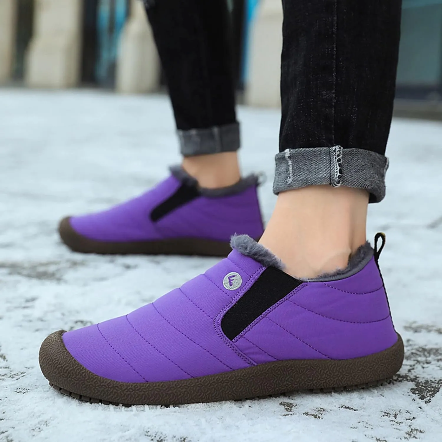 Men's Womens Waterproof Warm Plush Lined Outdoor Snow Ankle Boots Anti Slip Slip On Lightweight Winter Loafers Shoes