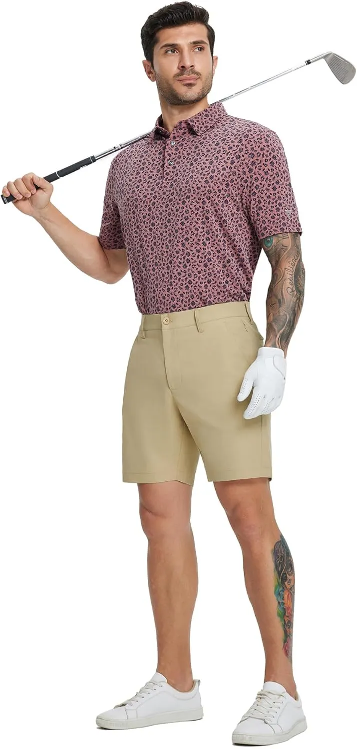 MICHEL ROUEN Golf Shorts Men 7" Solid 8 Pockets Lightweight Water-Resistant Flat Front Flex Stretch Casual Mens Dress Shorts