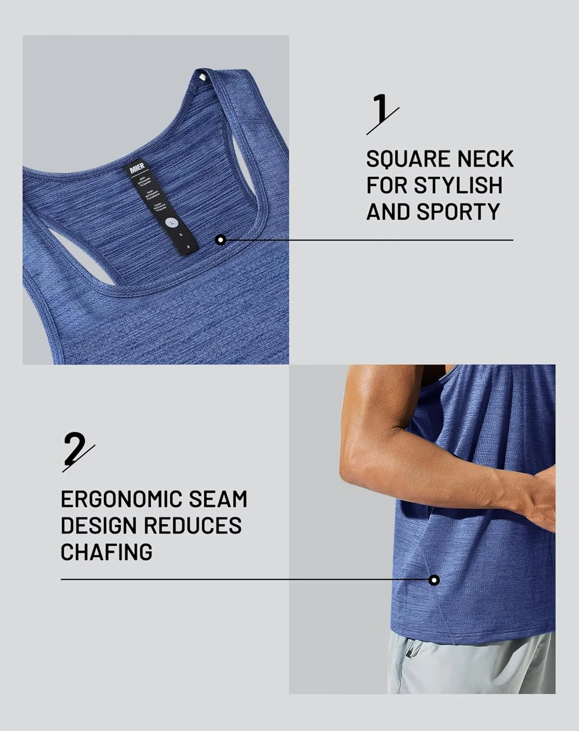 MIER Men's Sleeveless Workout Shirts Quick Dry Swim Athletic Gym Running Muscle Beach Tank Tops for Men
