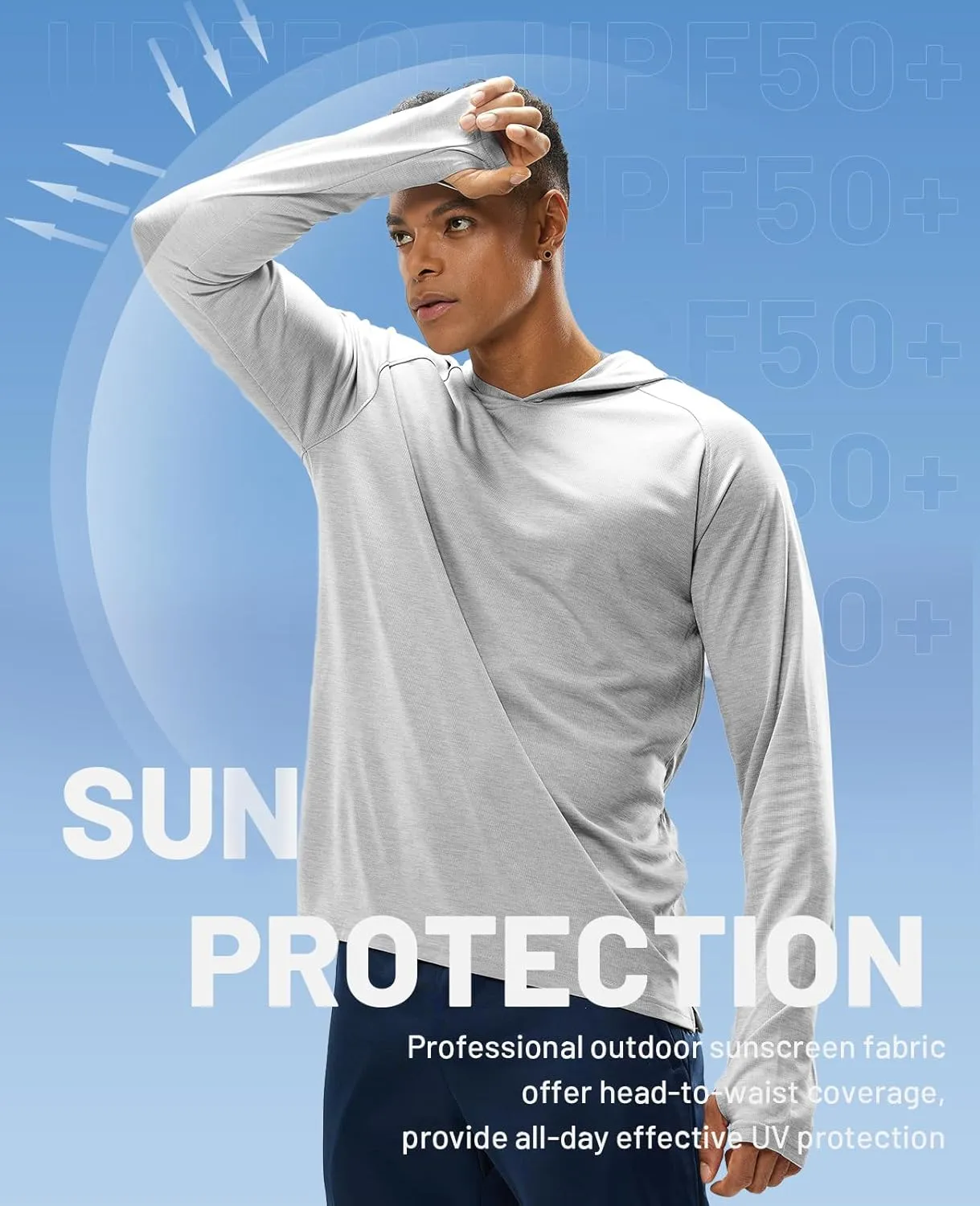 MIER Men's UPF 50  Sun Protection Hoodie Long Sleeve SPF Fishing Hiking Running Thumbhole Shirts Hooded Quick Dry Lightweight