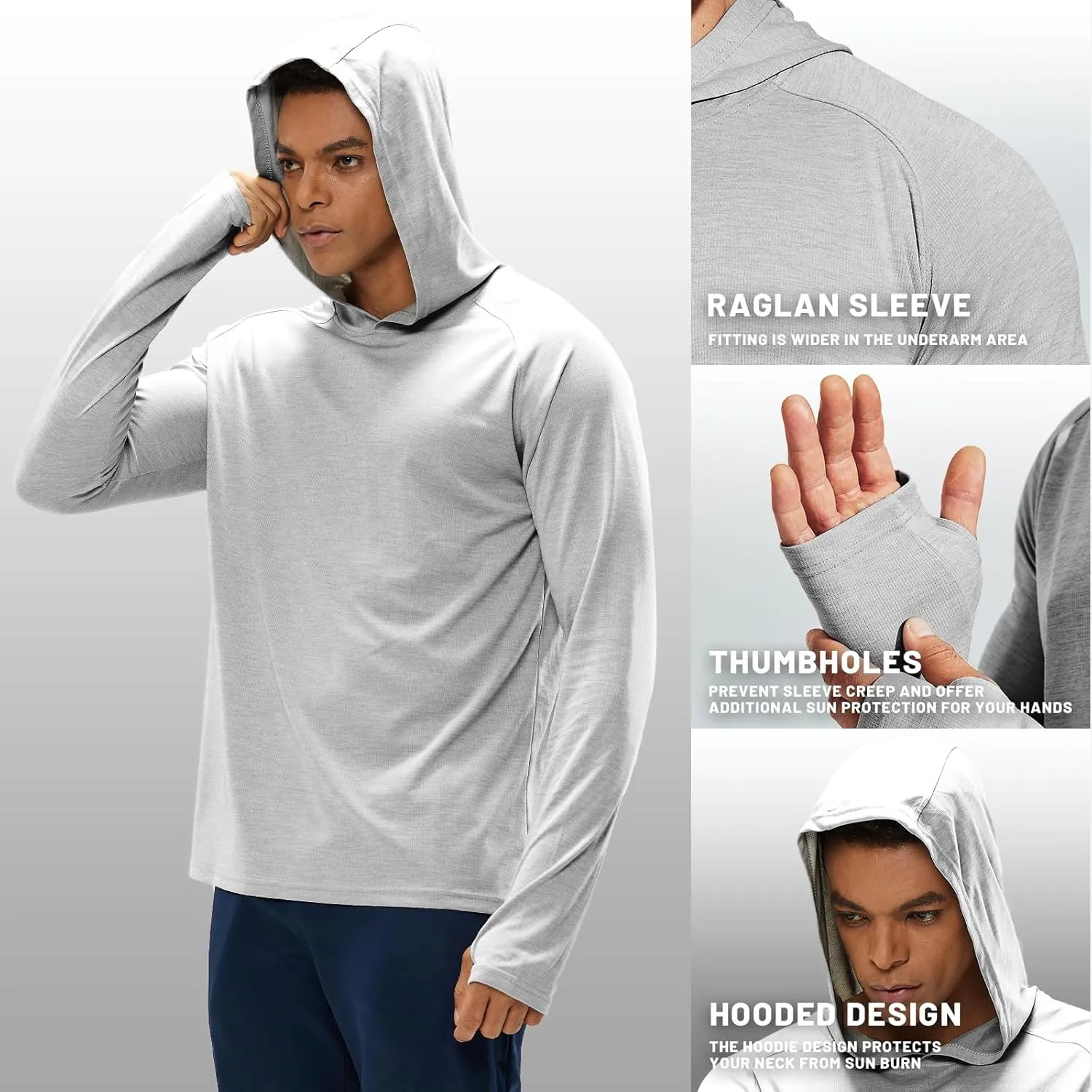MIER Men's UPF 50  Sun Protection Hoodie Long Sleeve SPF Fishing Hiking Running Thumbhole Shirts Hooded Quick Dry Lightweight