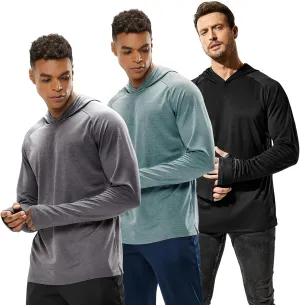 MIER Men's UPF 50  Sun Protection Hoodie Long Sleeve SPF Fishing Hiking Thumbhole Hooded Shirts Quick Dry, 3 Pack