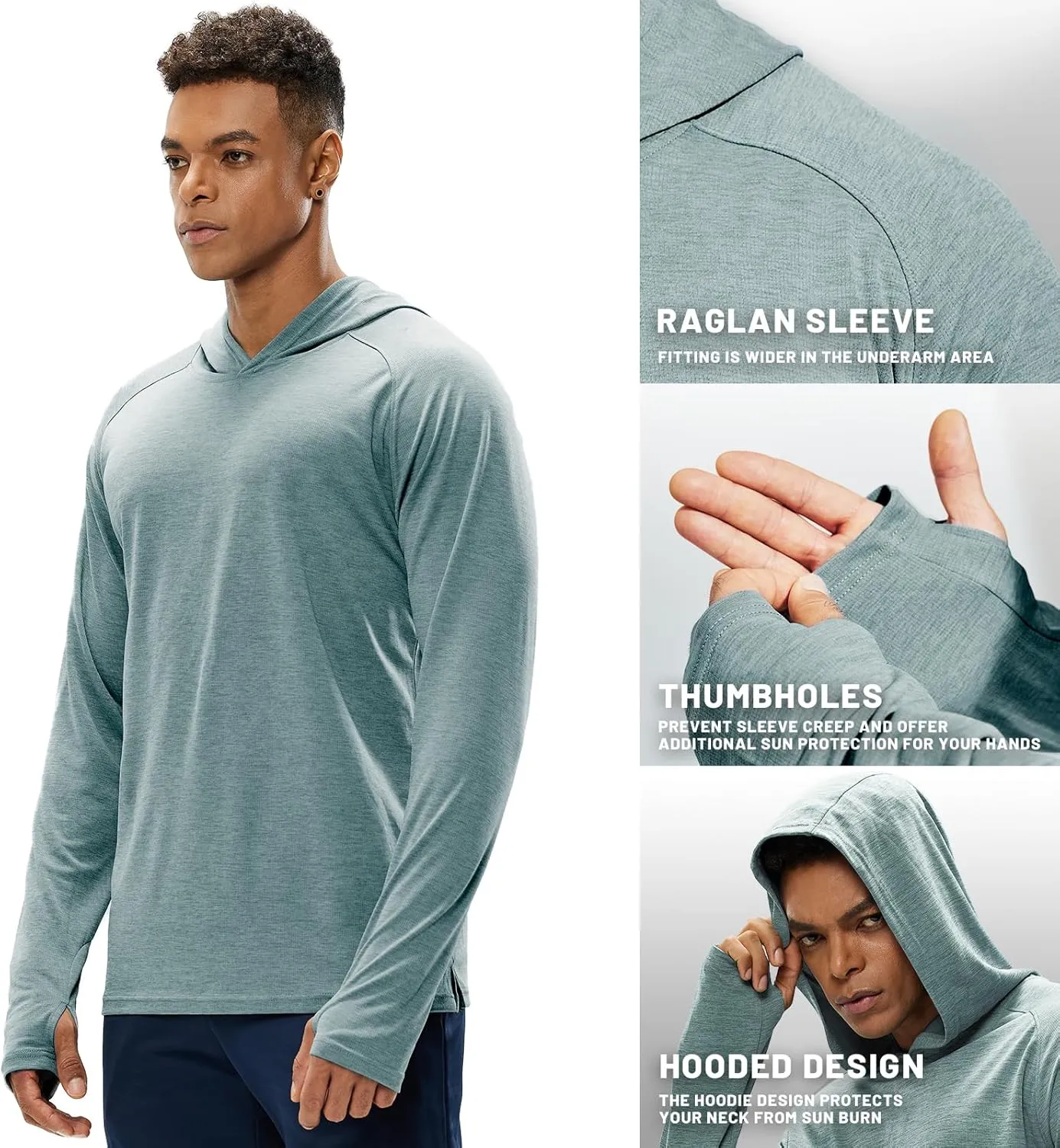 MIER Men's UPF 50  Sun Protection Hoodie Long Sleeve SPF Fishing Hiking Thumbhole Hooded Shirts Quick Dry, 3 Pack