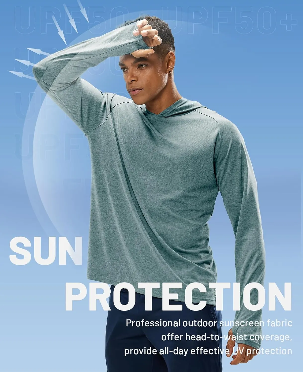 MIER Men's UPF 50  Sun Protection Hoodie Long Sleeve SPF Fishing Hiking Thumbhole Hooded Shirts Quick Dry, 3 Pack