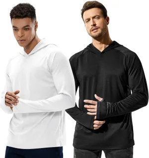 MIER Men's UPF 50  Sun Protection Hoodie Long Sleeve SPF Fishing Hiking Thumbhole Shirts Hooded Quick Dry, 2 Pack