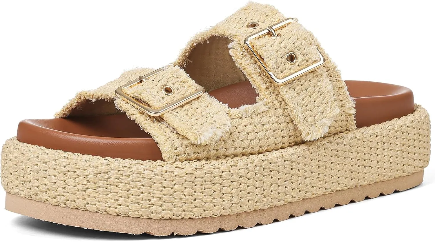 mikarka Raffia Platform Sandals for Women 2025: Resort Womens Sandals Comfortable - Summer Beach Sandals Buckle Straps Espadrilles Flatform Slides Mules