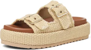 mikarka Raffia Platform Sandals for Women 2025: Resort Womens Sandals Comfortable - Summer Beach Sandals Buckle Straps Espadrilles Flatform Slides Mules