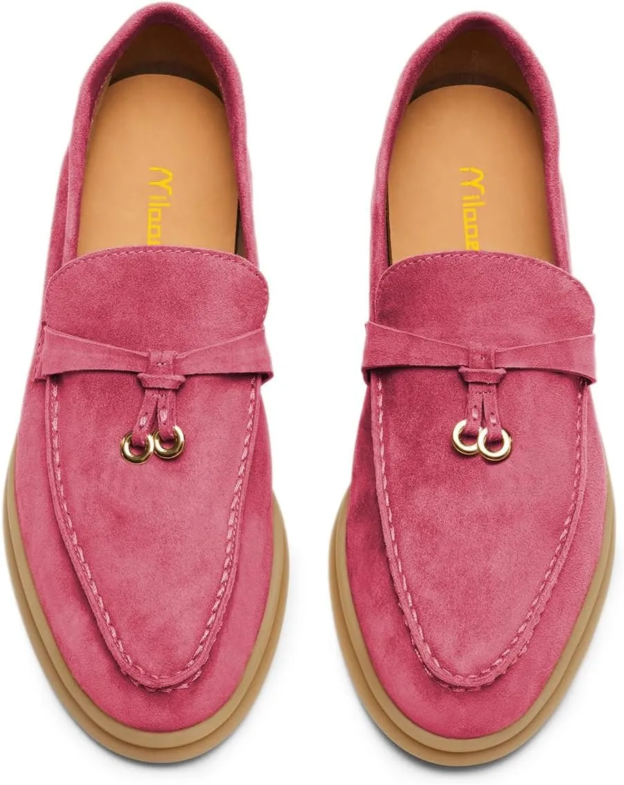 Milooey shoes Women's Round Toe Flat Loafers Comfort Slip On Moccasins Lightweight Driving Penny Loafer Casual Dress Walking Shoes Size 4-16 US