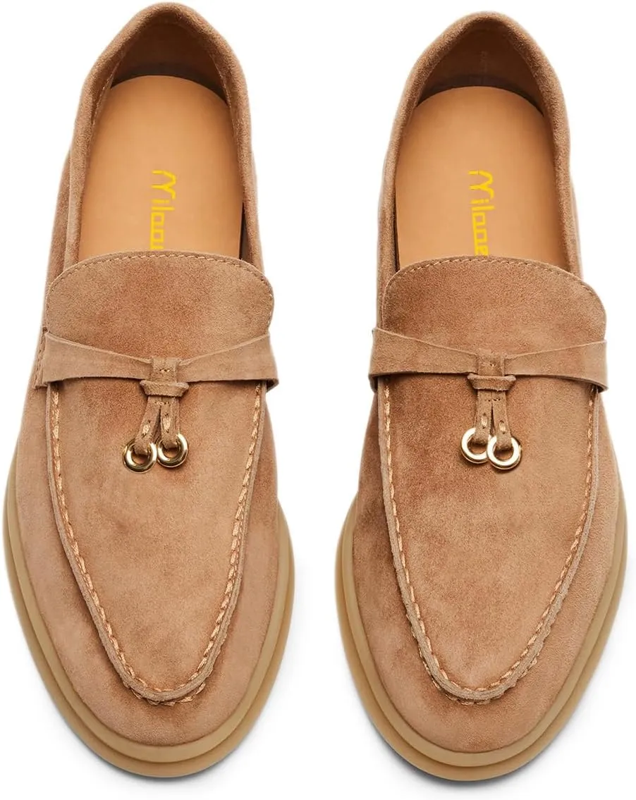 Milooey shoes Women's Round Toe Flat Loafers Comfort Slip On Moccasins Lightweight Driving Penny Loafer Casual Dress Walking Shoes Size 4-16 US