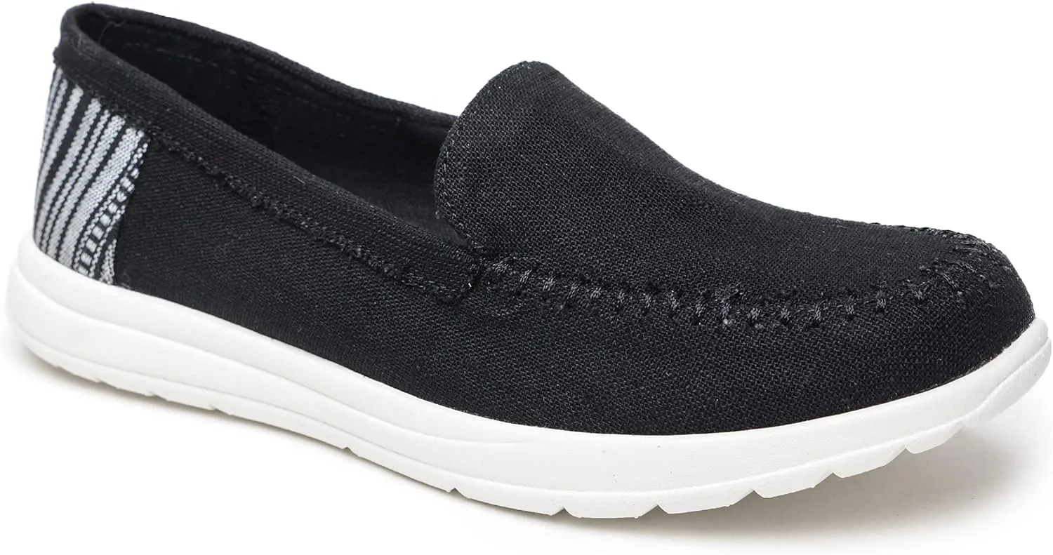 Minnetonka Discover - Women’s Woven Slip-Ons Featuring Fabric Upper, Memory Foam Insole, Easy-to-Wear Design, and EVA Rubber Outsole - Perfect for Everyday Casual Wear