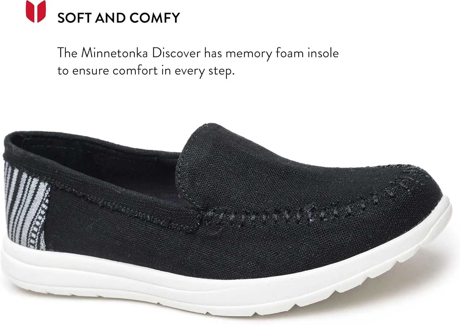 Minnetonka Discover - Women’s Woven Slip-Ons Featuring Fabric Upper, Memory Foam Insole, Easy-to-Wear Design, and EVA Rubber Outsole - Perfect for Everyday Casual Wear