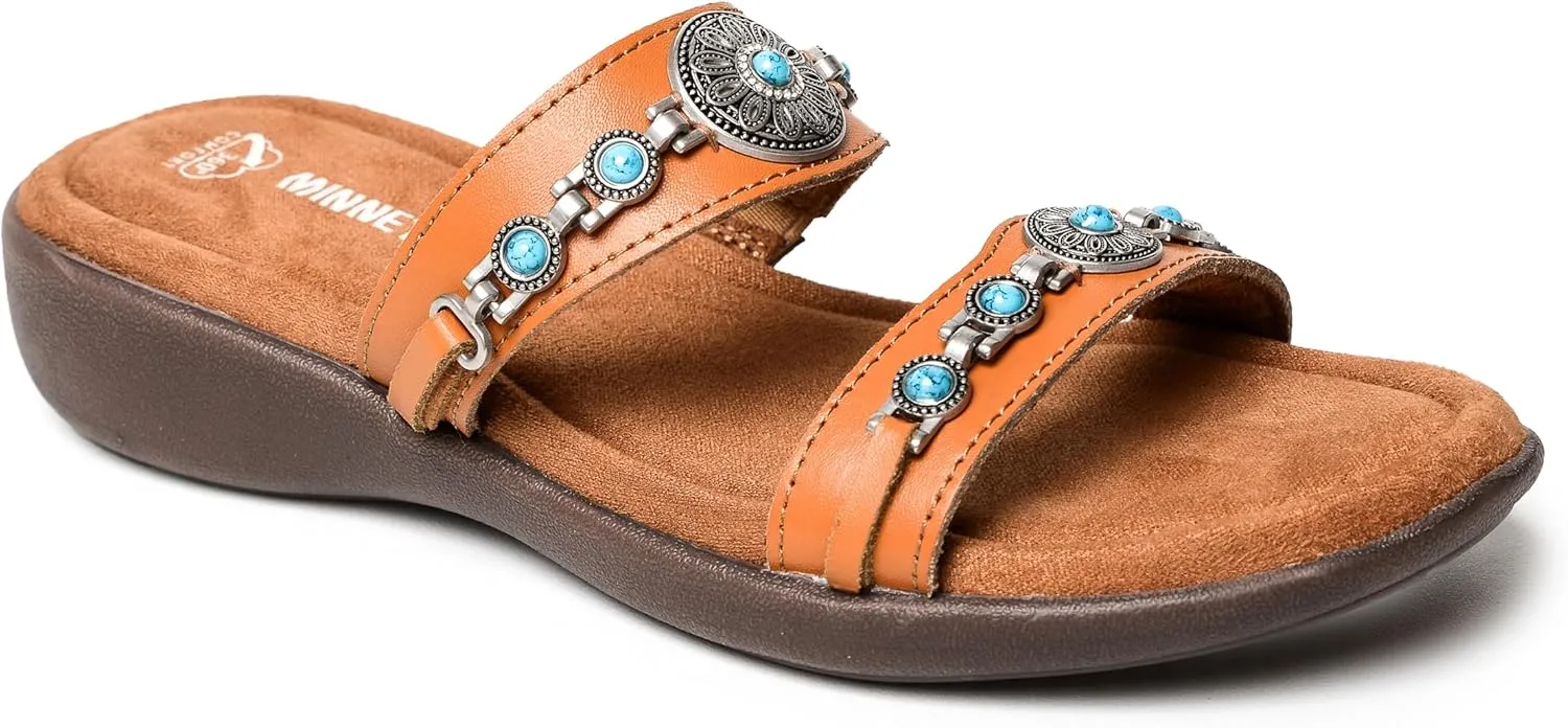 Minnetonka Women's Brenn Slide Sandal, Cognac, Size 8
