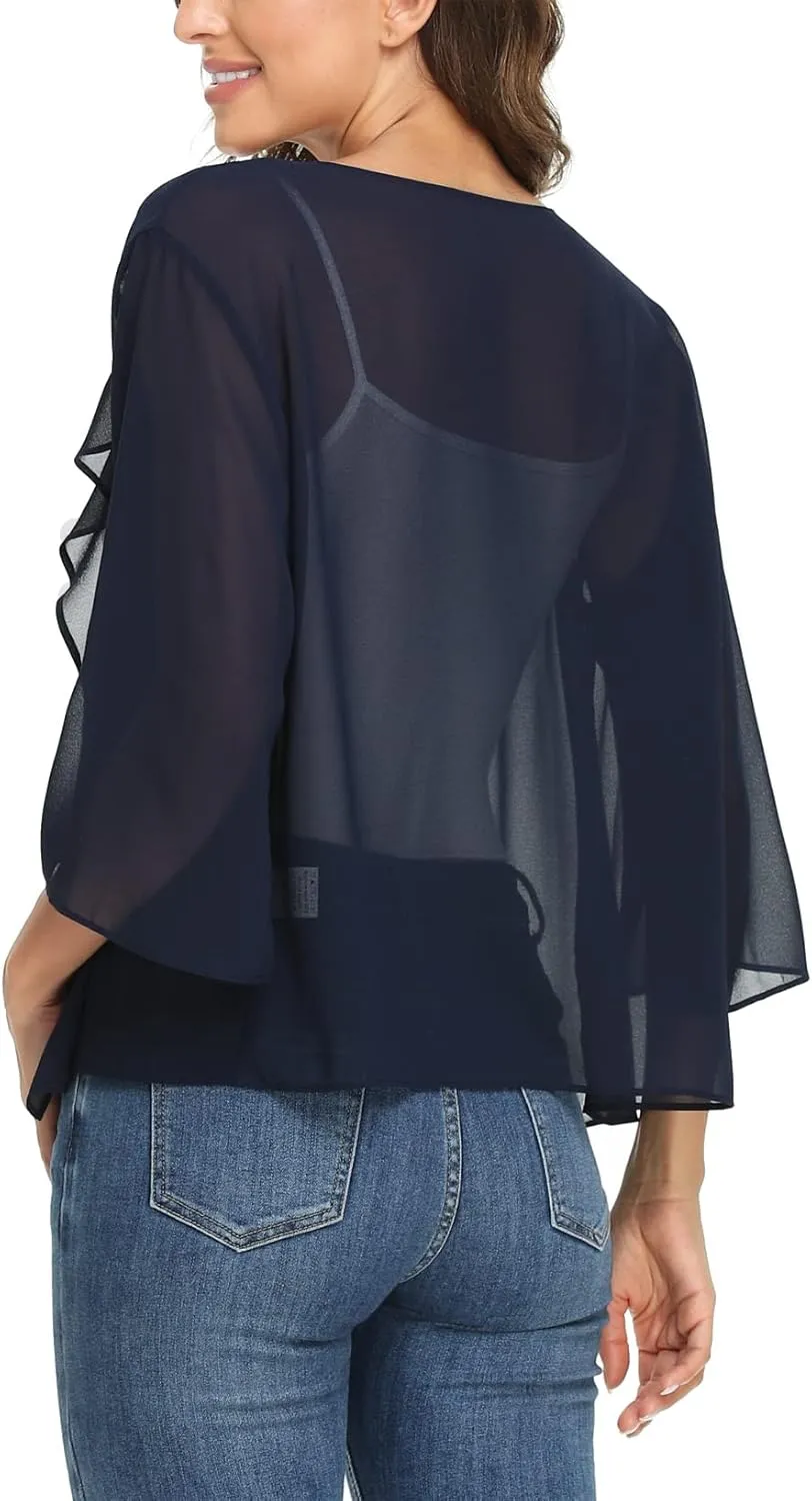 MISS MOLY Women Summer Bolero Shrug Cardigans Chiffon Loose Kimono Lightweight Shawl Cape Cover Ups