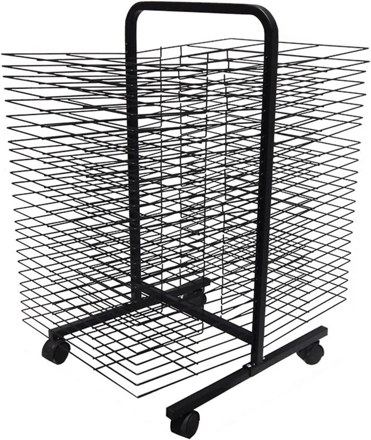 Mobile Art Drying Rack - 50 Shelves, 4 Casters, Black Metal Steel Double Sided A3 Paper Painting Drying Rack Artwork Shelf for Classrooms, Art Studio and Home Use